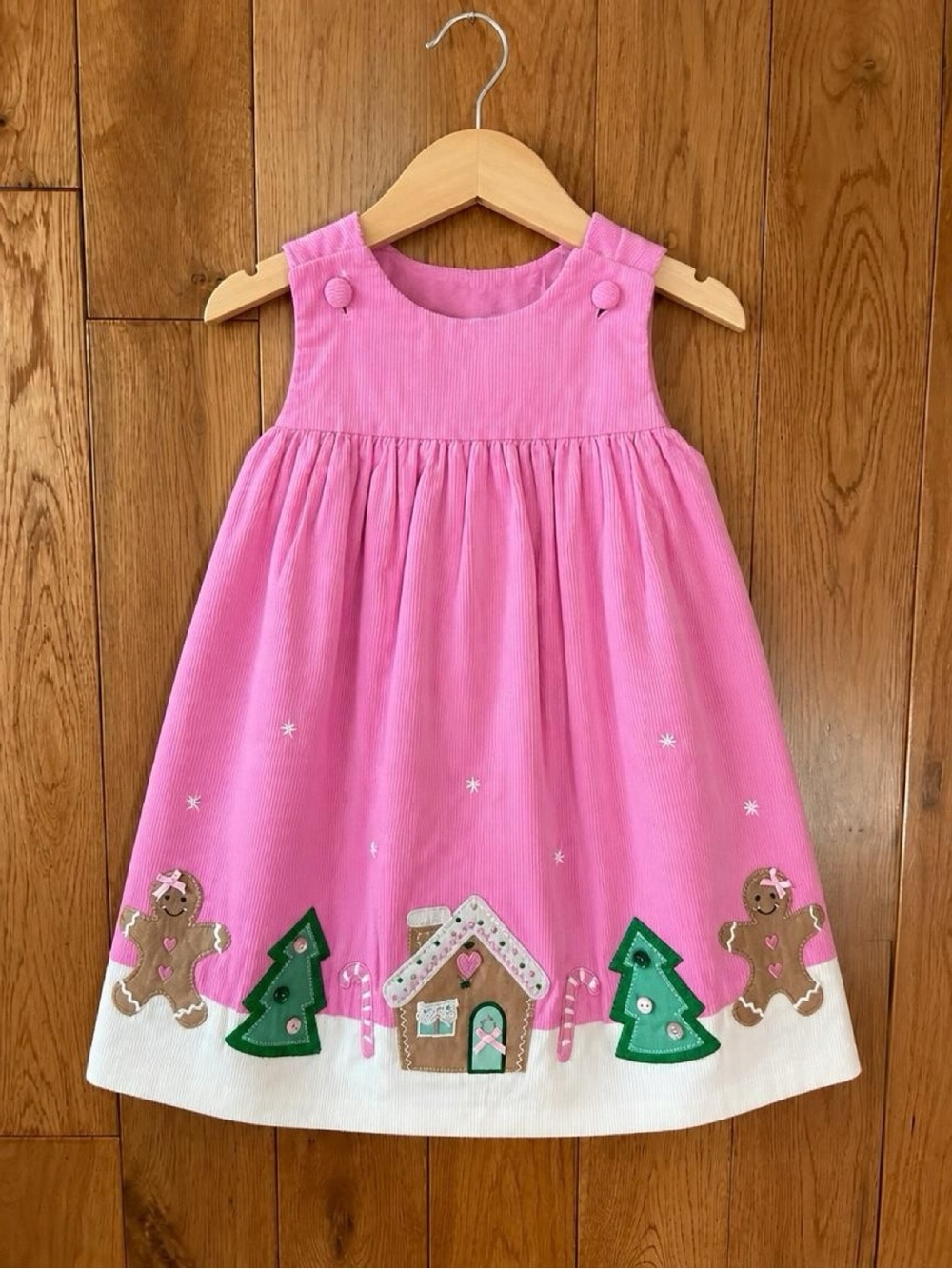 Girls 18M Pink Cotton Christmas Dress Gingerbread House Holiday Applique